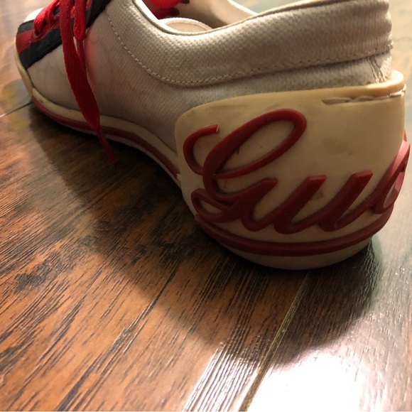 Gucci GG Monogram Script White/Navy/Red Sneakers SZ 37 - Picture 8 of 13